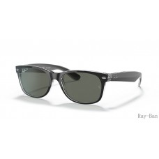 Ray Ban New Wayfarer Classic Black On Transparent And Green RB2132 Sunglasses