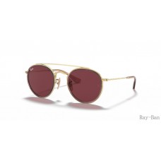 Ray Ban Round Double Bridge Kids Pink On Gold And Dark Violet RB9647S Sunglasses
