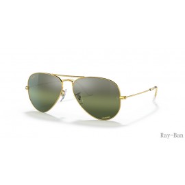 Ray Ban Aviator Chromance Gold And Silver/Green RB3025 Sunglasses