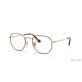 Ray Ban Hexagonal Optics Havana On Gold Frame RB6448 Eyeglasses