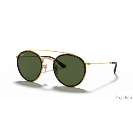 Ray Ban Round Double Bridge Gold And Green RB3647N Sunglasses